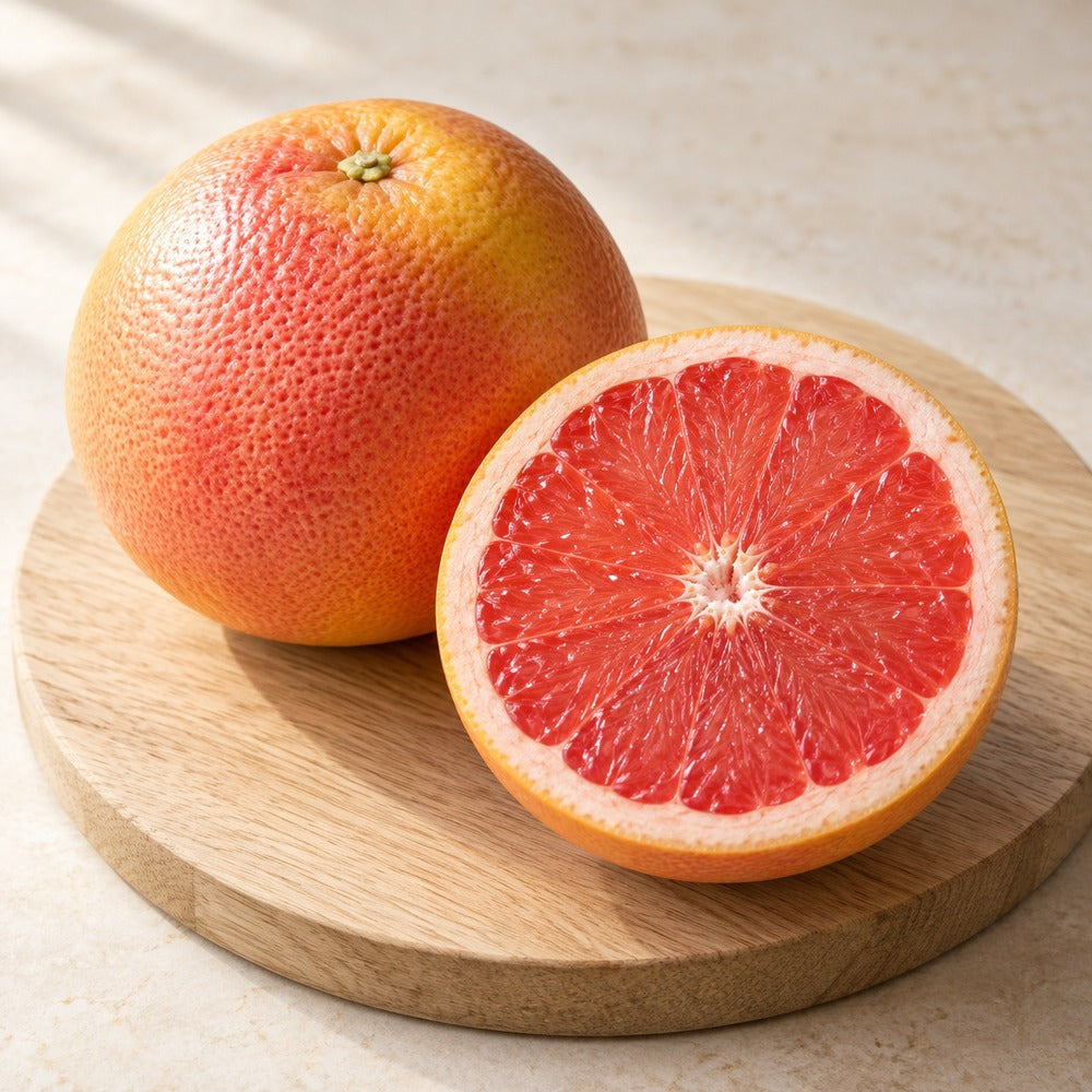 Grapefruit auf einem hellen Holzbrett