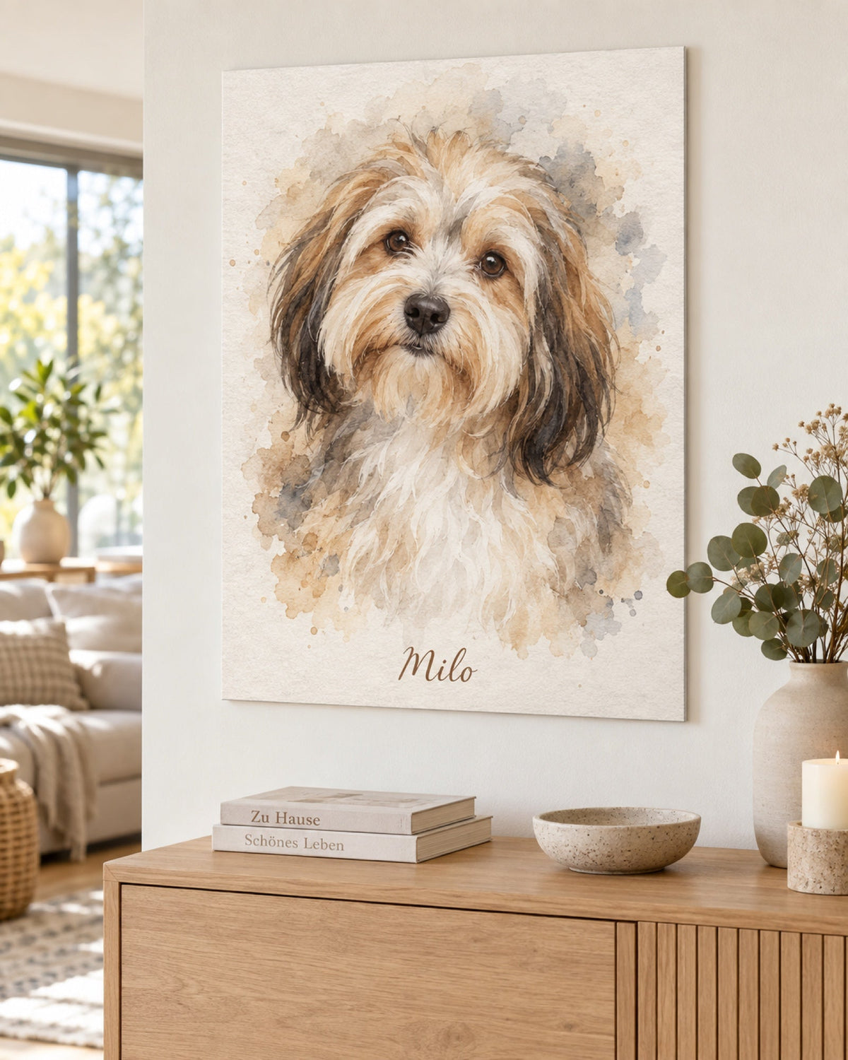 Havaneser im Aquarell-Stil als Wandbild auf Aluminium