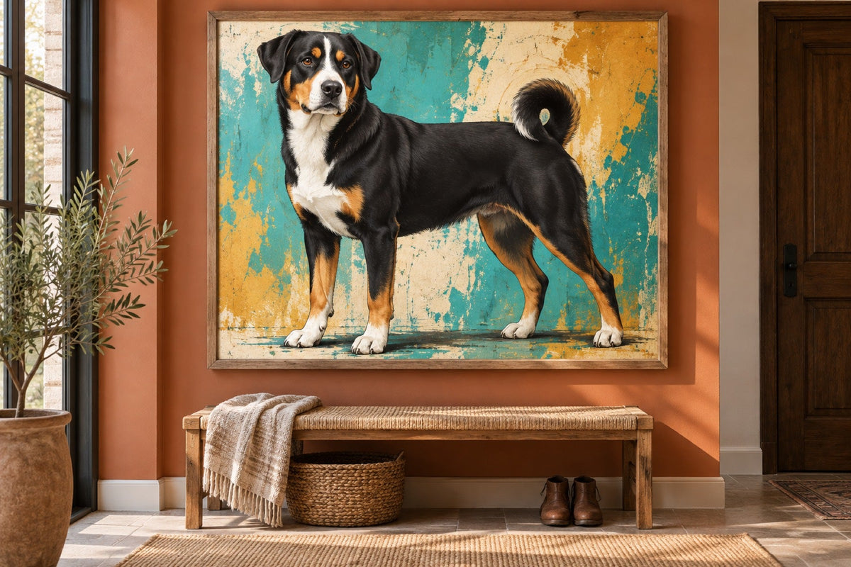 Appenzeller Sennenhund als Wandbild im Stil Pop-Art, Raum: Eingangsflur