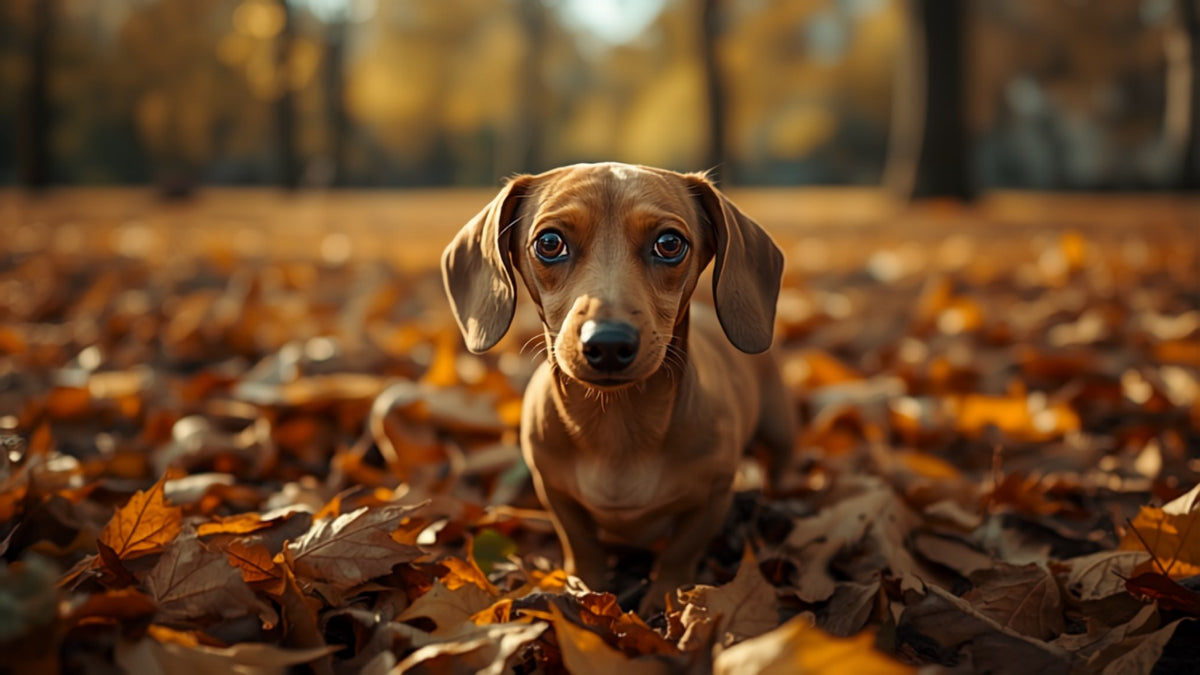 Dachshund in autumn leaves