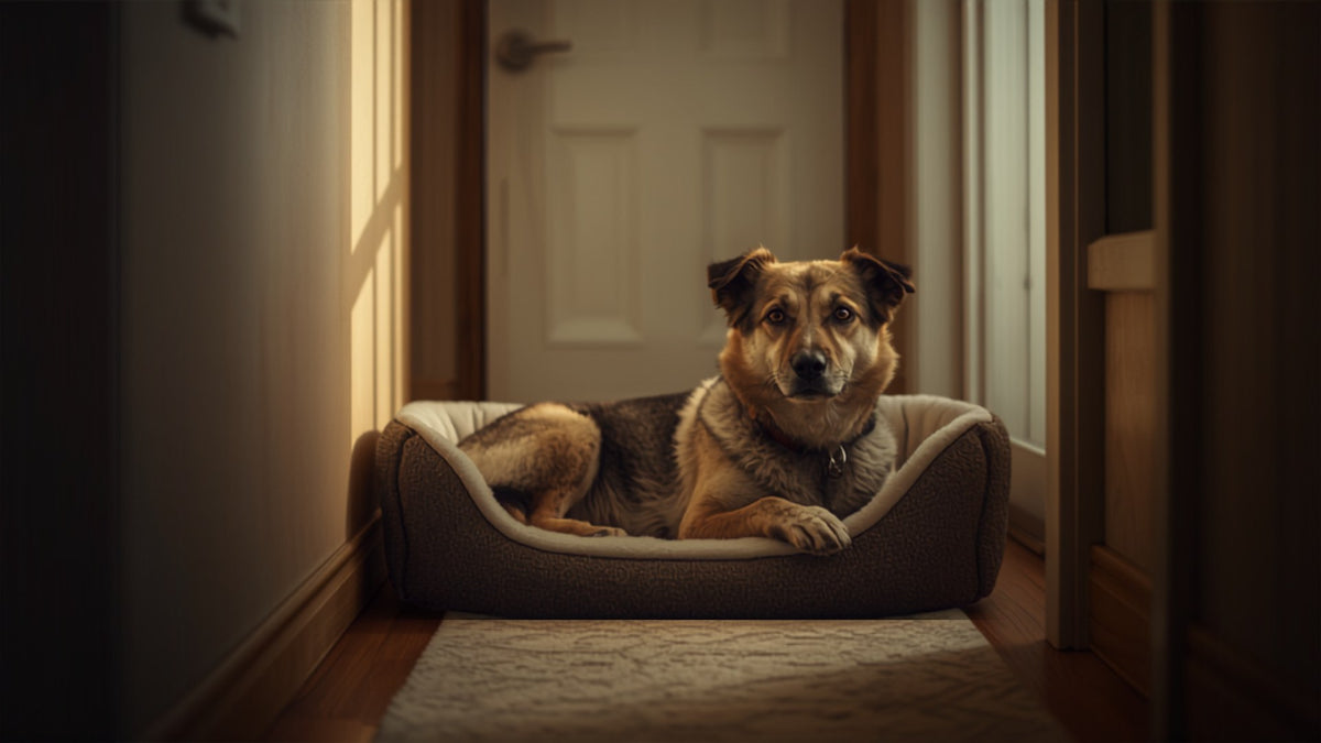 Dog waiting calmly next to the front door
