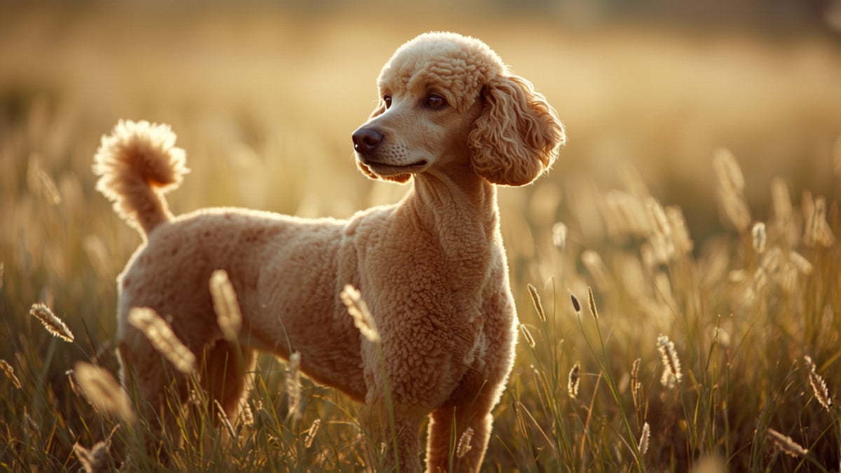 Apricot poodle in a meadow