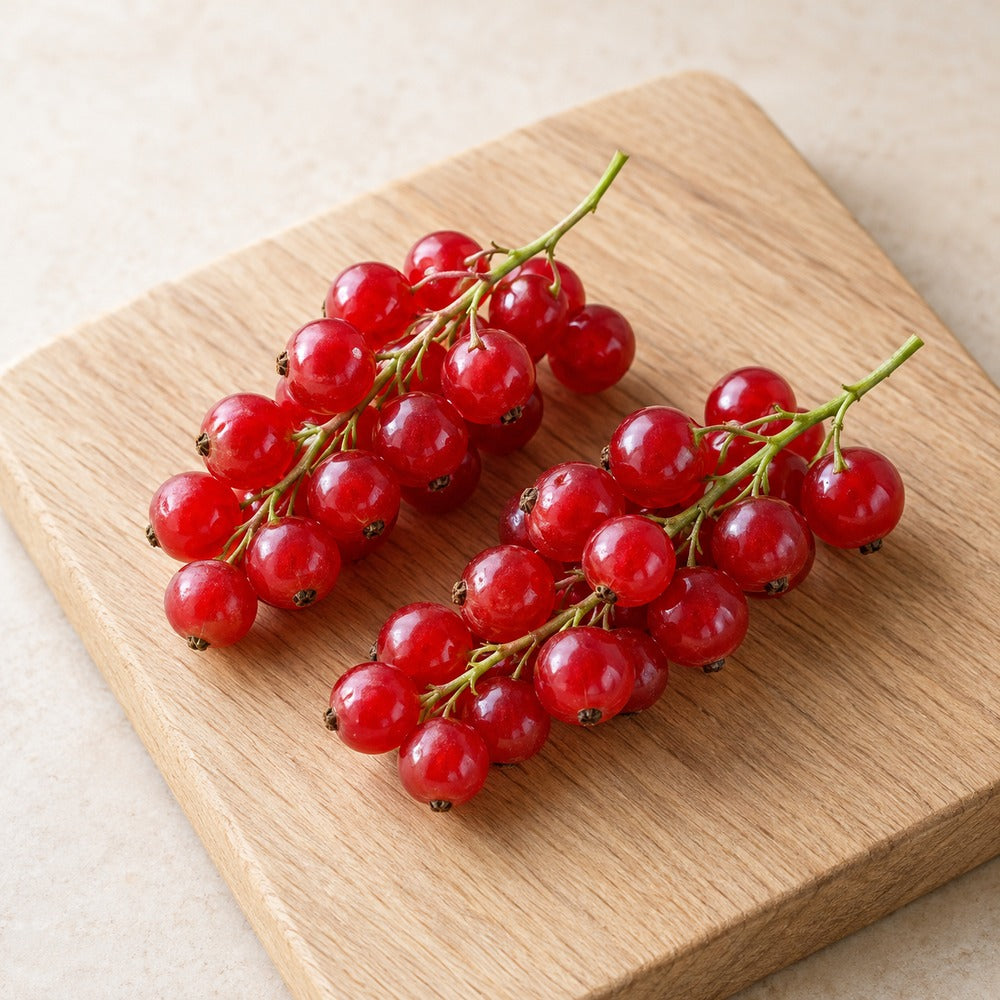 Johannisbeeren auf einem hellen Holzbrett