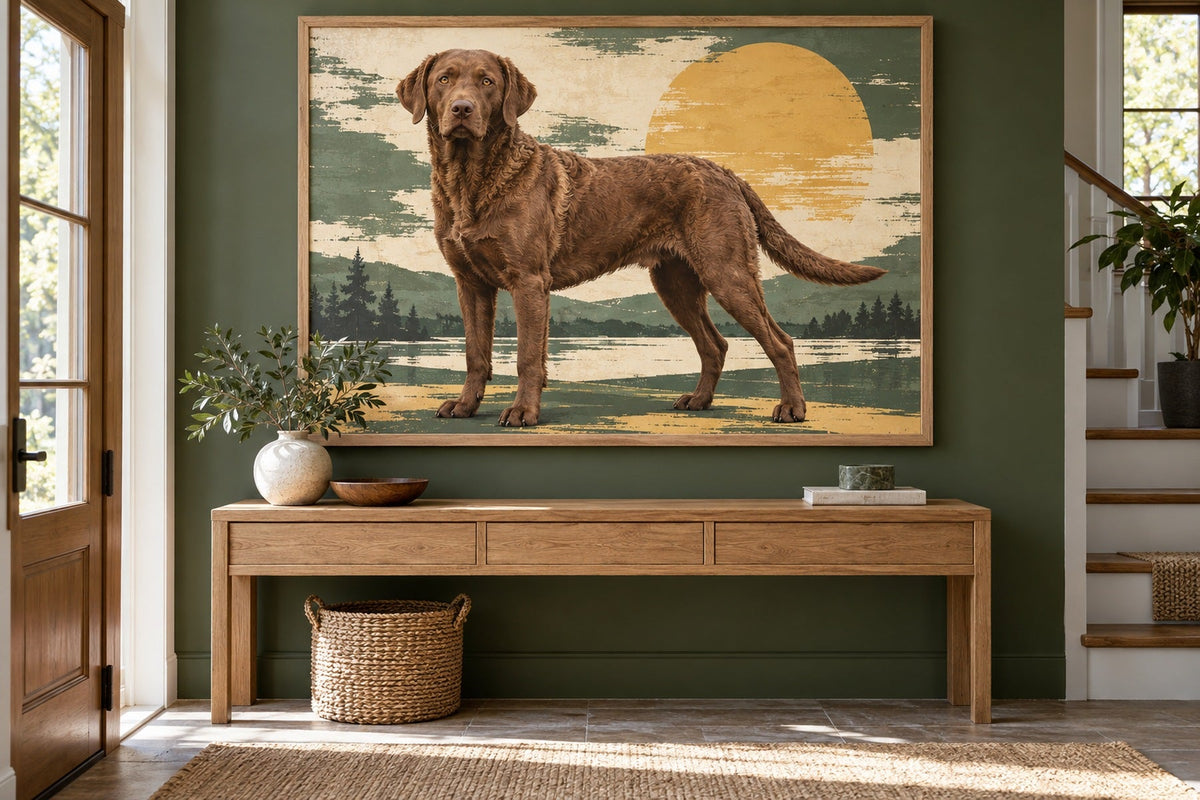 Chesapeake Bay Retriever als Wandbild im Stil Pop-Art, Raum: grüner Flur