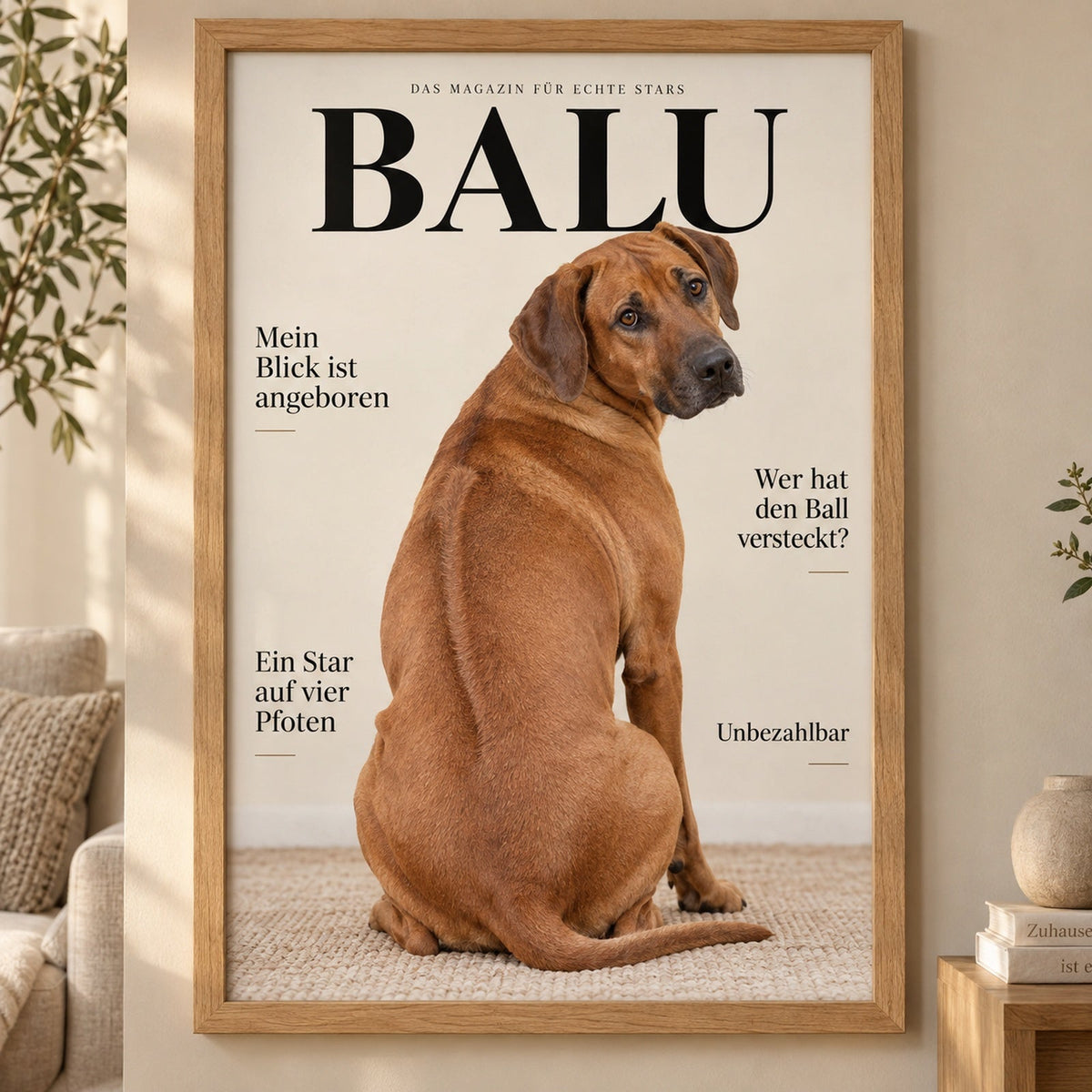 Rhodesian Ridgeback als Magazin-Cover im Holzrahmen