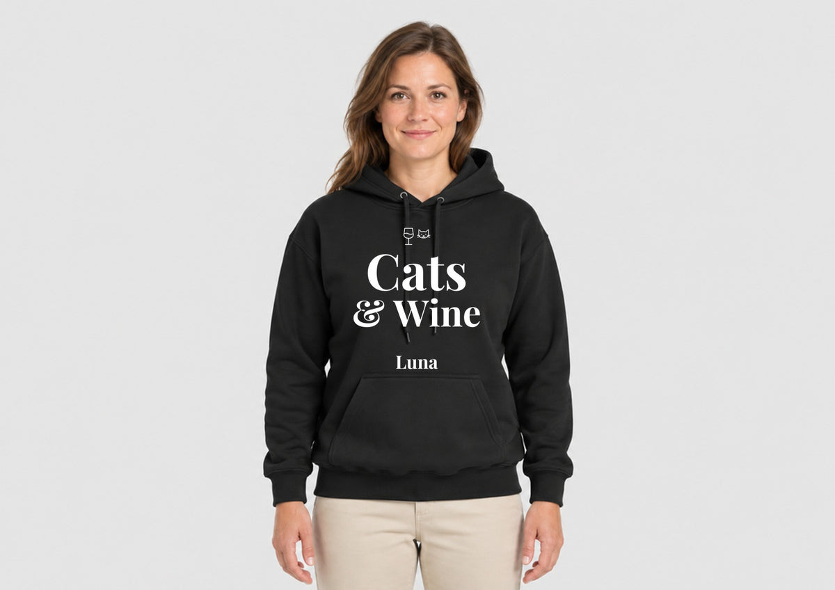 Cats & Wine mit Namen deiner Katze, Hoodie dunkel