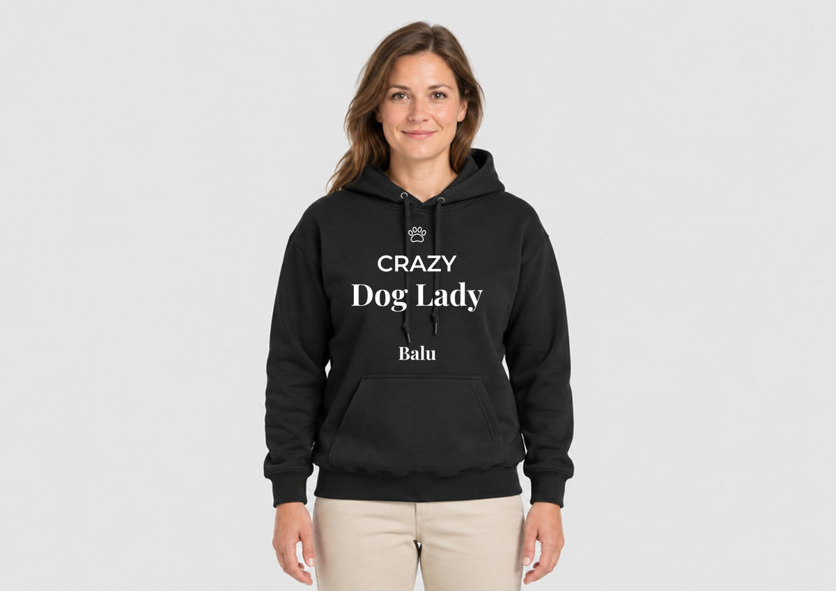 Crazy Dog Lady mit Namen deines Hundes, Hoodie dunkel