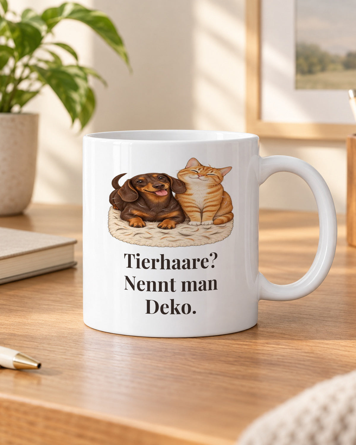 Tasse „Tierhaare? Nennt man Deko.“ im Homeoffice