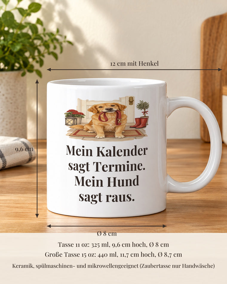 Hundetasse 11 oz mit Maßen: 9,6 cm hoch, 8 cm Durchmesser