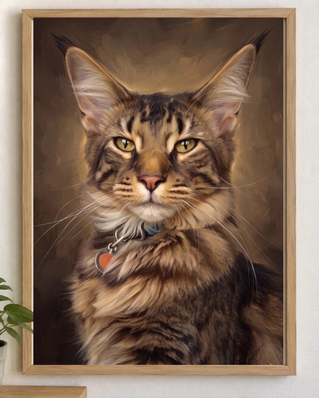 Katzenportrait als Poster im Holzrahmen im Ölgemälde-Stil