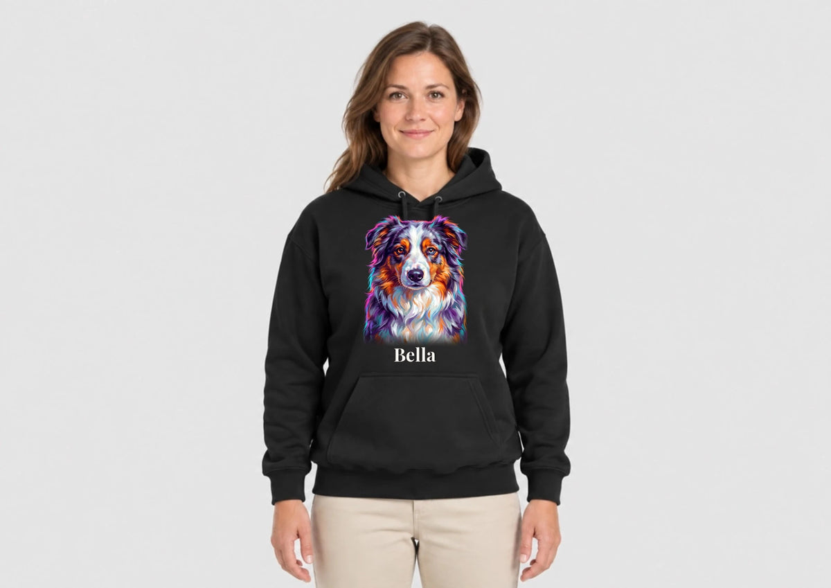 Hoodie in Schwarz mit Hundeportrait und Namen
