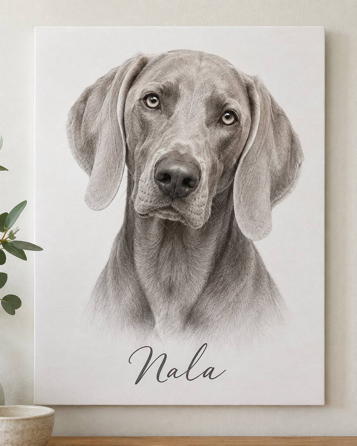 Dog portrait on foam board: Weimaraner named Nala