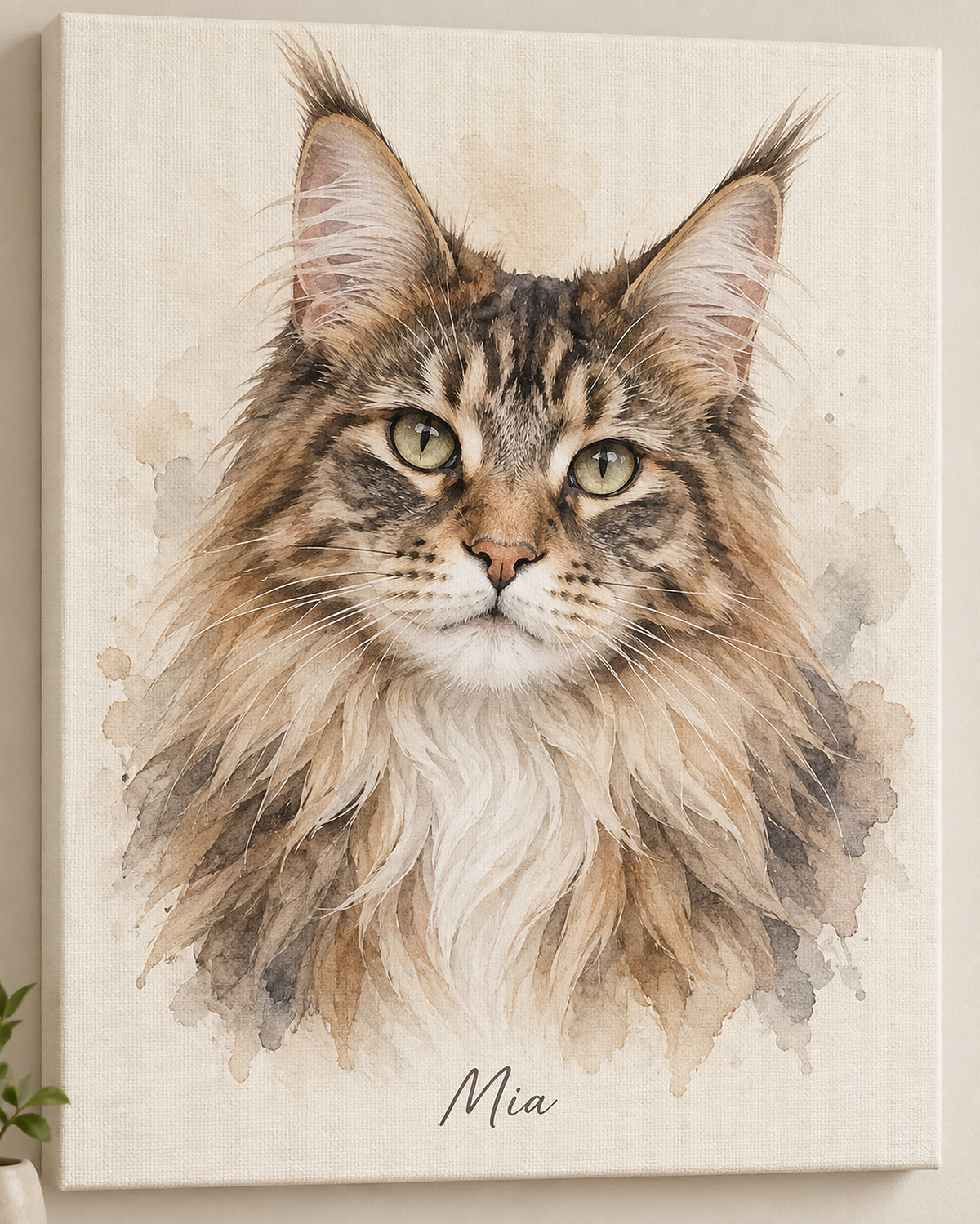 Cat portrait on canvas: Maine Coon named Mia