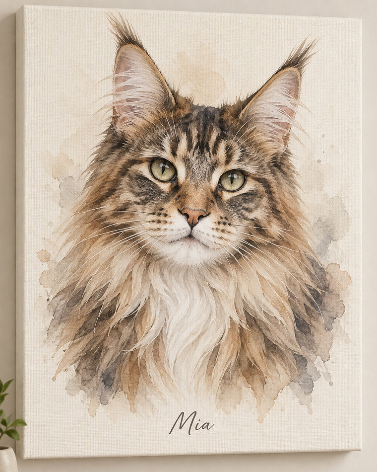 Cat portrait on canvas: Maine Coon named Mia