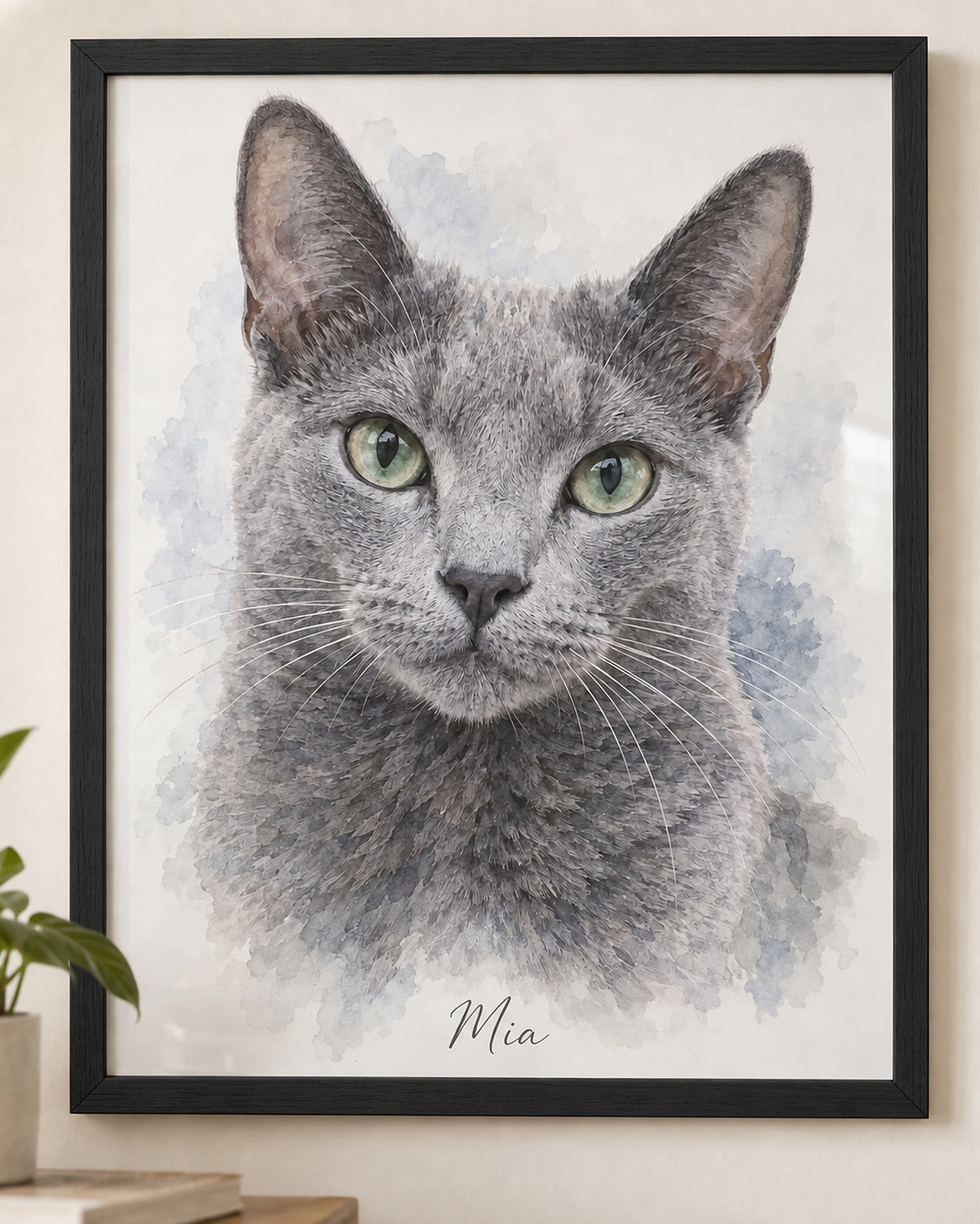 Katzenportrait im Holzrahmen, Rahmen in Schwarz