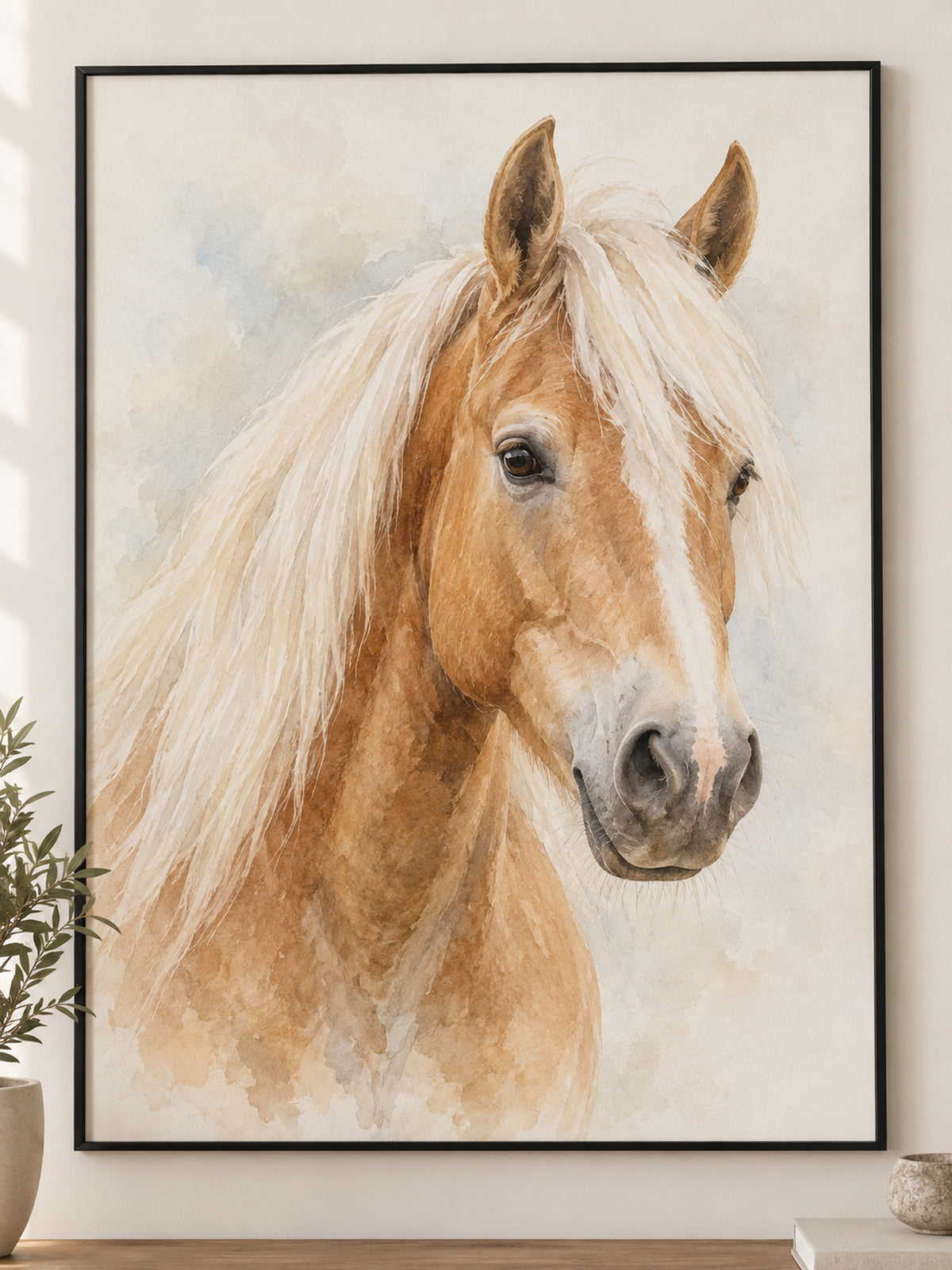 Pferdeportrait im Metallrahmen: Haflinger