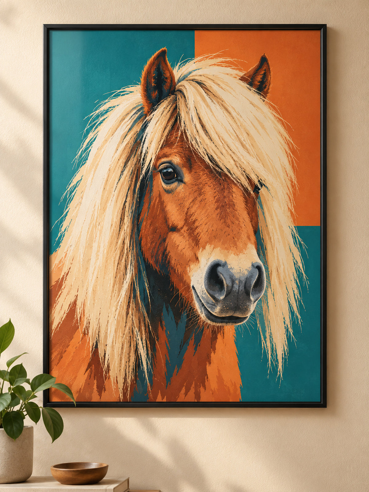Horse portrait in a metal frame, example: Shetland pony