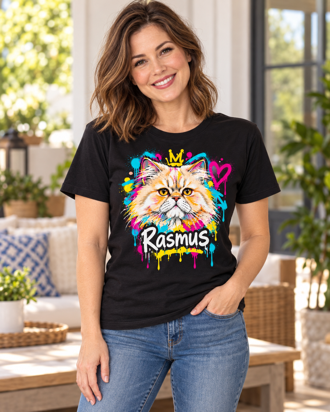 Personalisiertes T-Shirt mit deiner Katze, dunkel – neue Produktansicht
