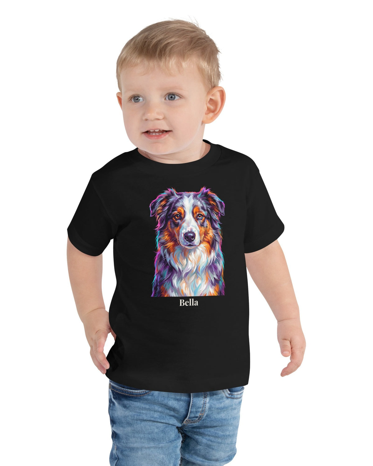 Kleinkind-T-Shirt schwarz mit Hundeportrait im Pop-Art-Stil