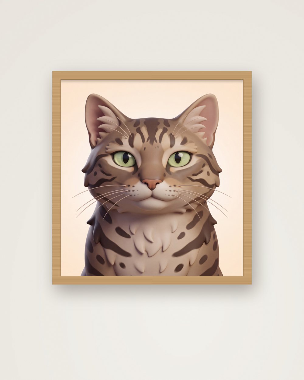 Katzenportrait im Stil 3D-Cartoon als Poster im Holzrahmen, Beispiel