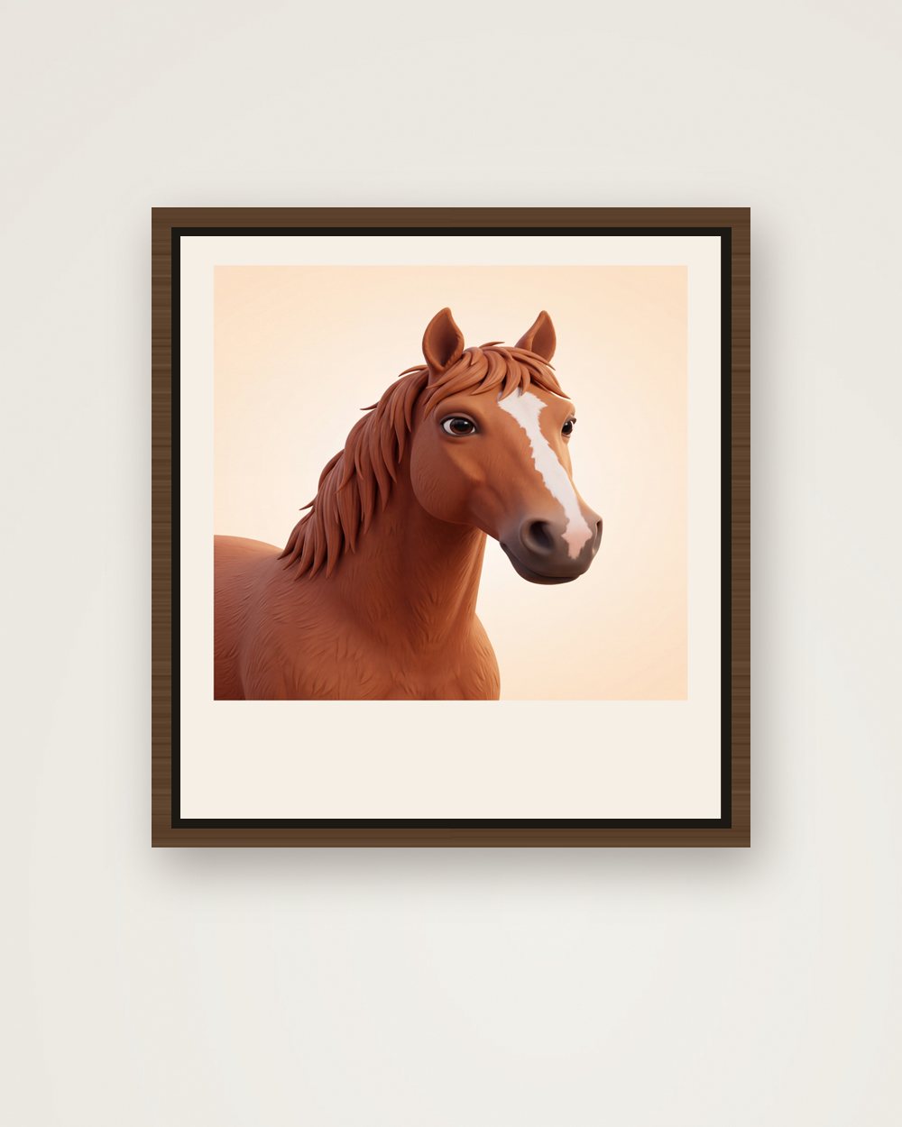 Pferdeportrait im Stil 3D-Cartoon auf Leinwand mit Rahmen, Beispiel