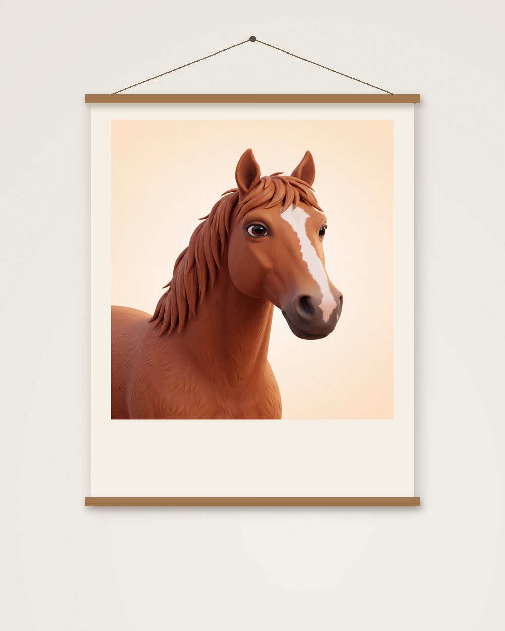 Pferdeportrait im Stil 3D-Cartoon als Poster mit Aufhängung, Beispiel