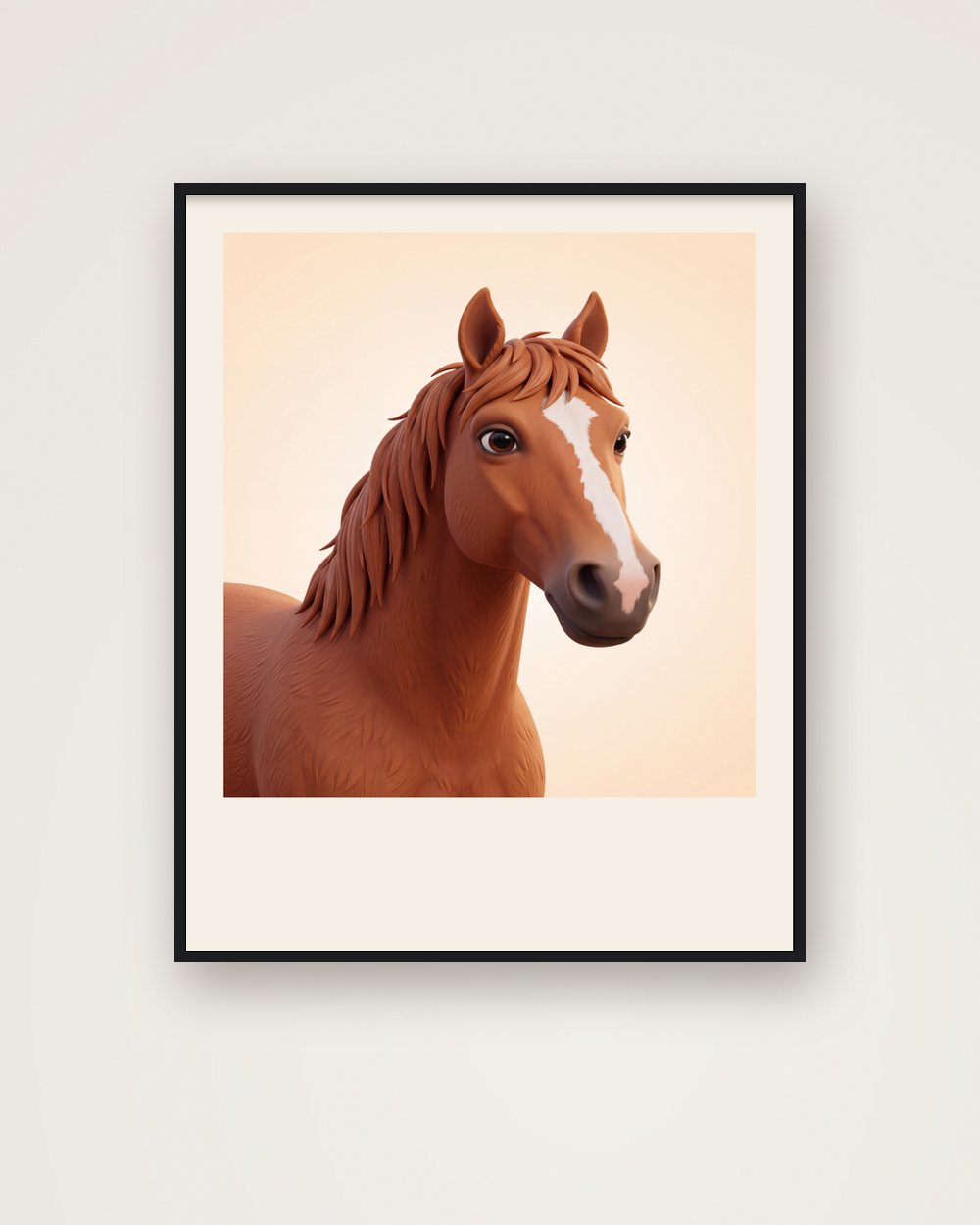 Pferdeportrait im Stil 3D-Cartoon als Poster im Metallrahmen, Beispiel