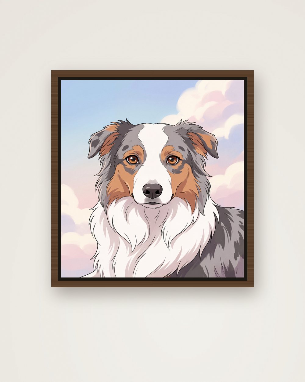 Hundeportrait im Stil Anime auf Leinwand mit Rahmen, Beispiel