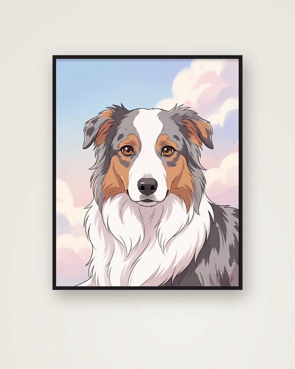 Hundeportrait im Stil Anime als Poster im Metallrahmen, Beispiel