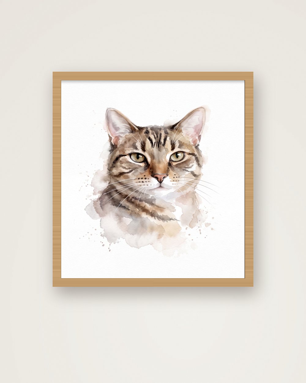 Katzenportrait im Stil Aquarell als Poster im Holzrahmen, Beispiel