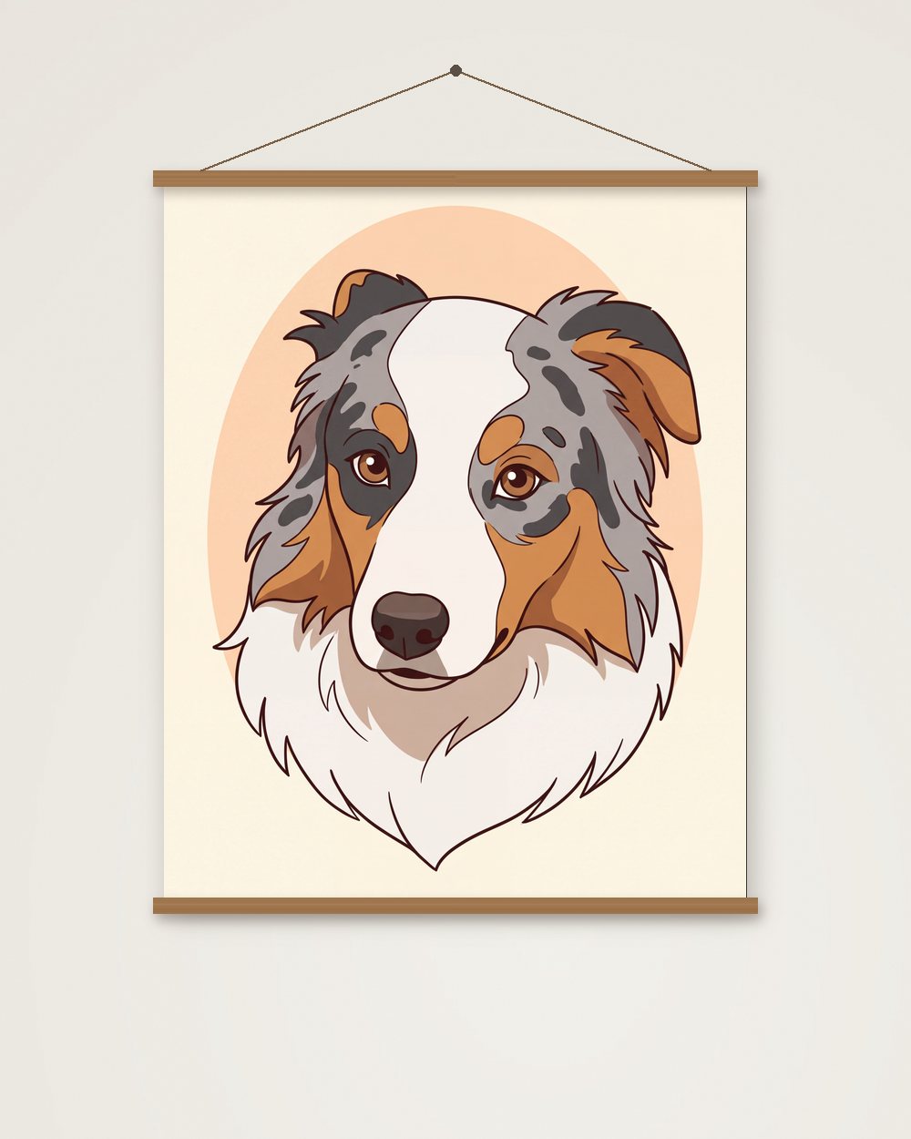 Hundeportrait im Stil Cartoon als Poster mit Aufhängung, Beispiel