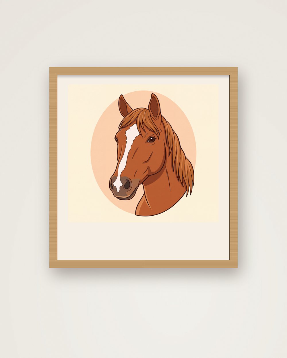 Pferdeportrait im Stil Cartoon als Poster im Holzrahmen, Beispiel