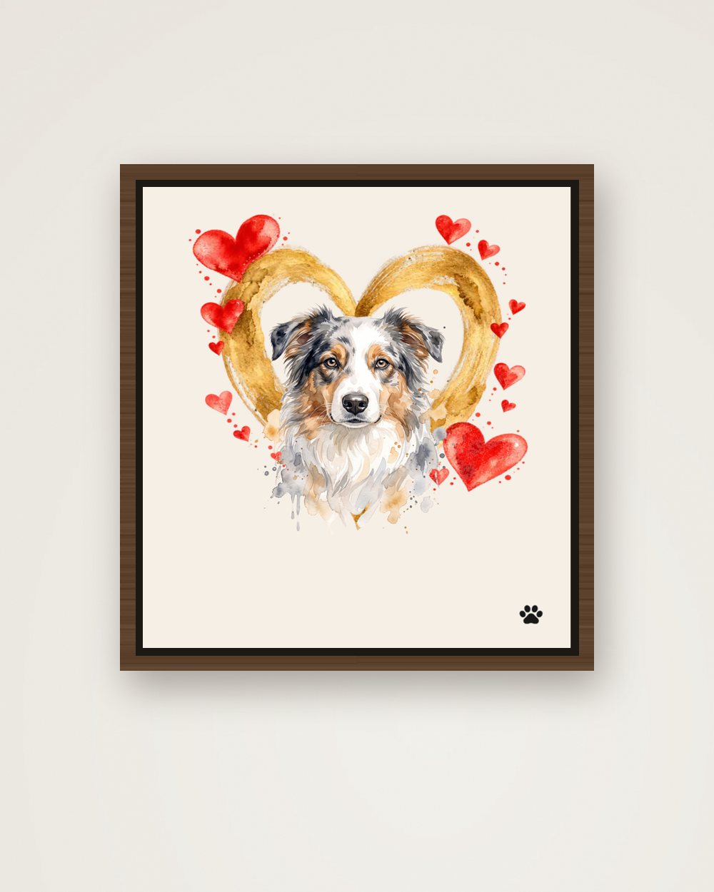 Hundeportrait im Stil Herzensbild auf Leinwand mit Rahmen, Beispiel