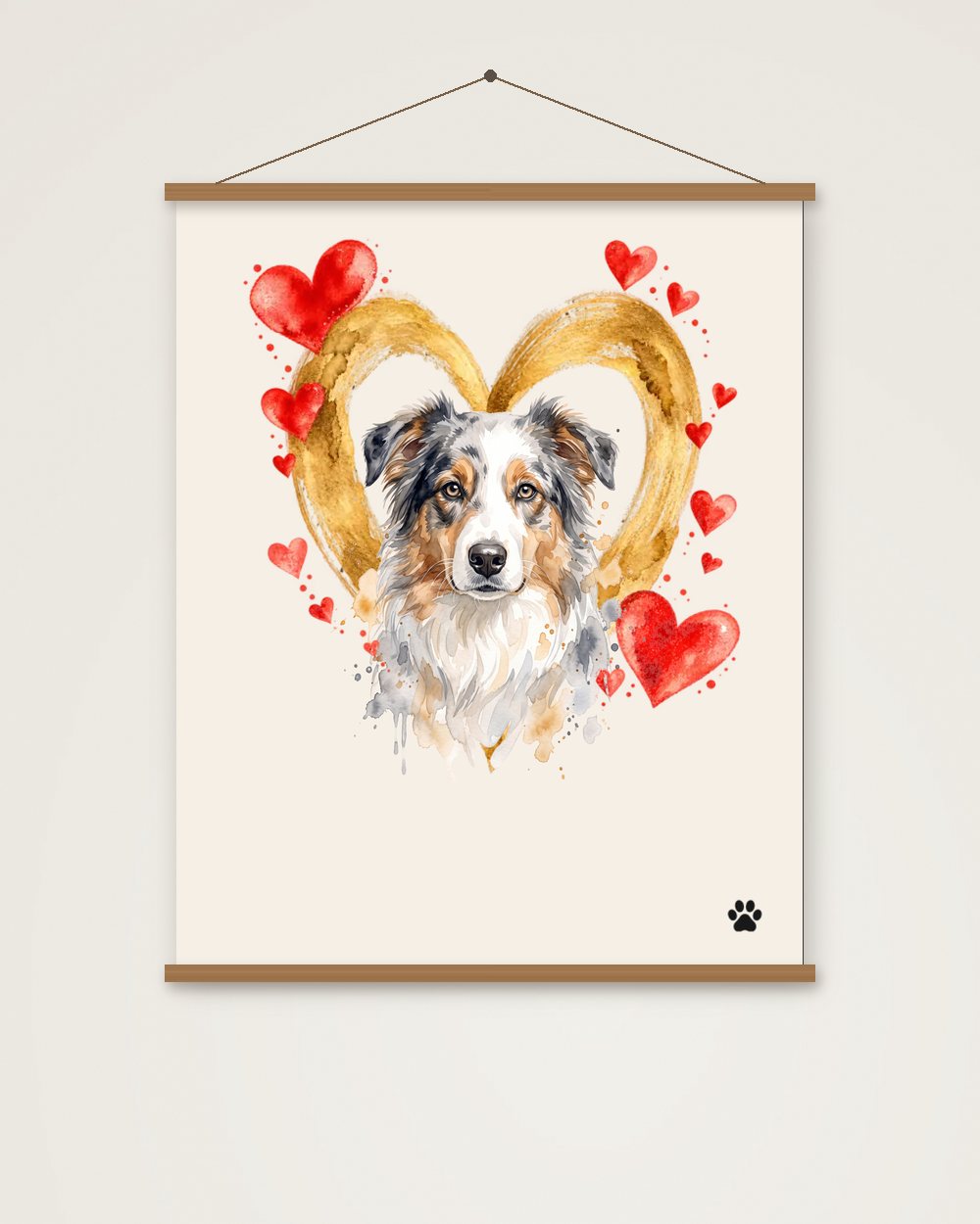 Hundeportrait im Stil Herzensbild als Poster mit Aufhängung, Beispiel