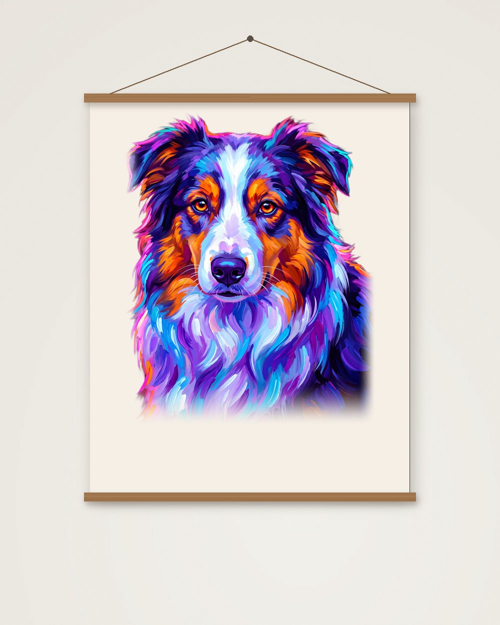 Hundeportrait im Stil Pop-Art als Poster mit Aufhängung, Beispiel