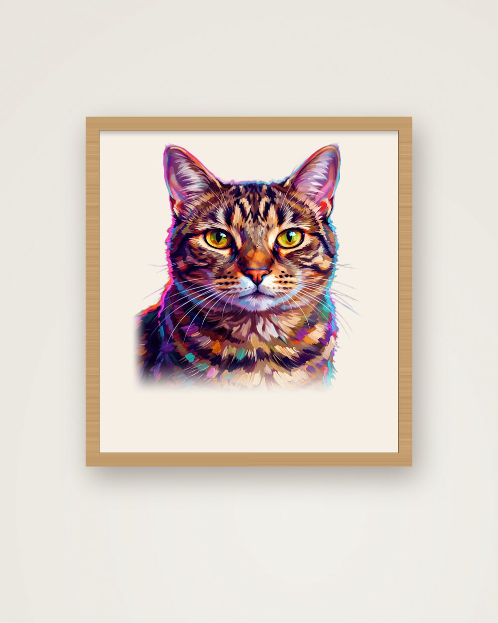 Katzenportrait im Stil Pop-Art als Poster im Holzrahmen, Beispiel