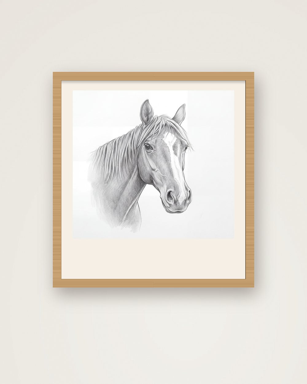 Pferdeportrait im Stil Sketch als Poster im Holzrahmen, Beispiel