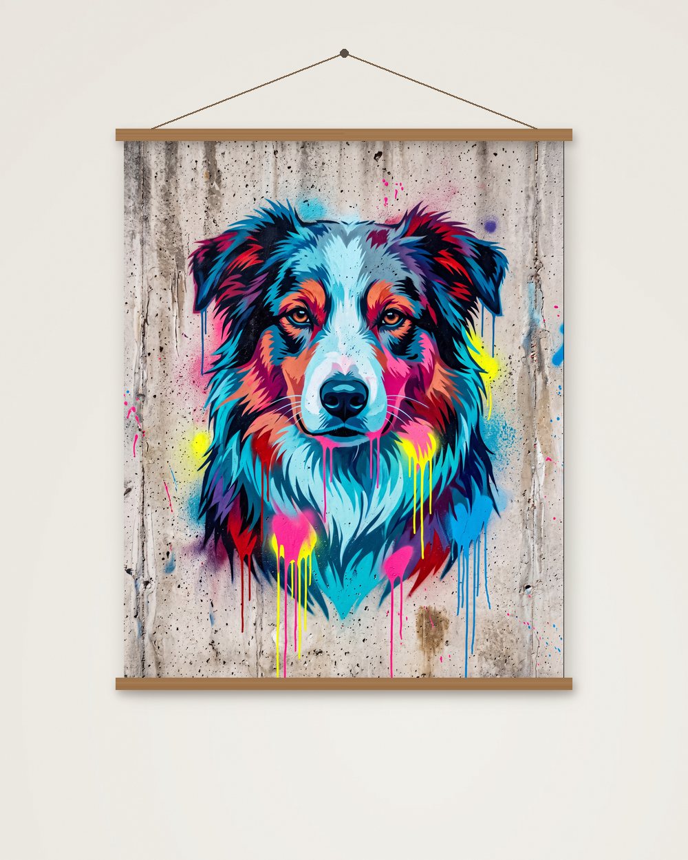 Hundeportrait im Stil Street-Art als Poster mit Aufhängung, Beispiel