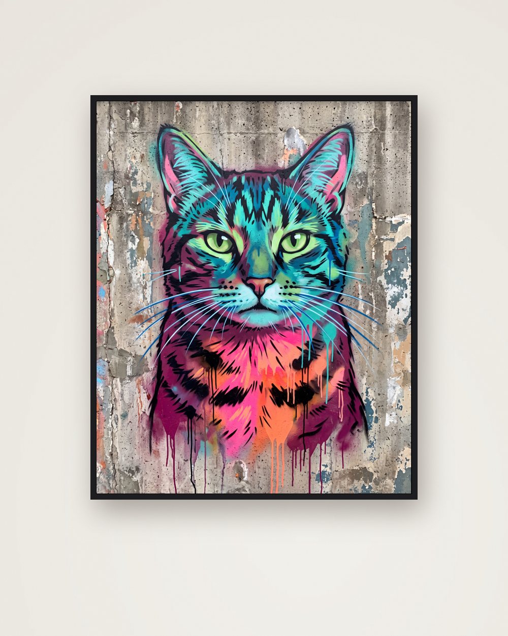 Katzenportrait im Stil Street-Art als Poster im Metallrahmen, Beispiel