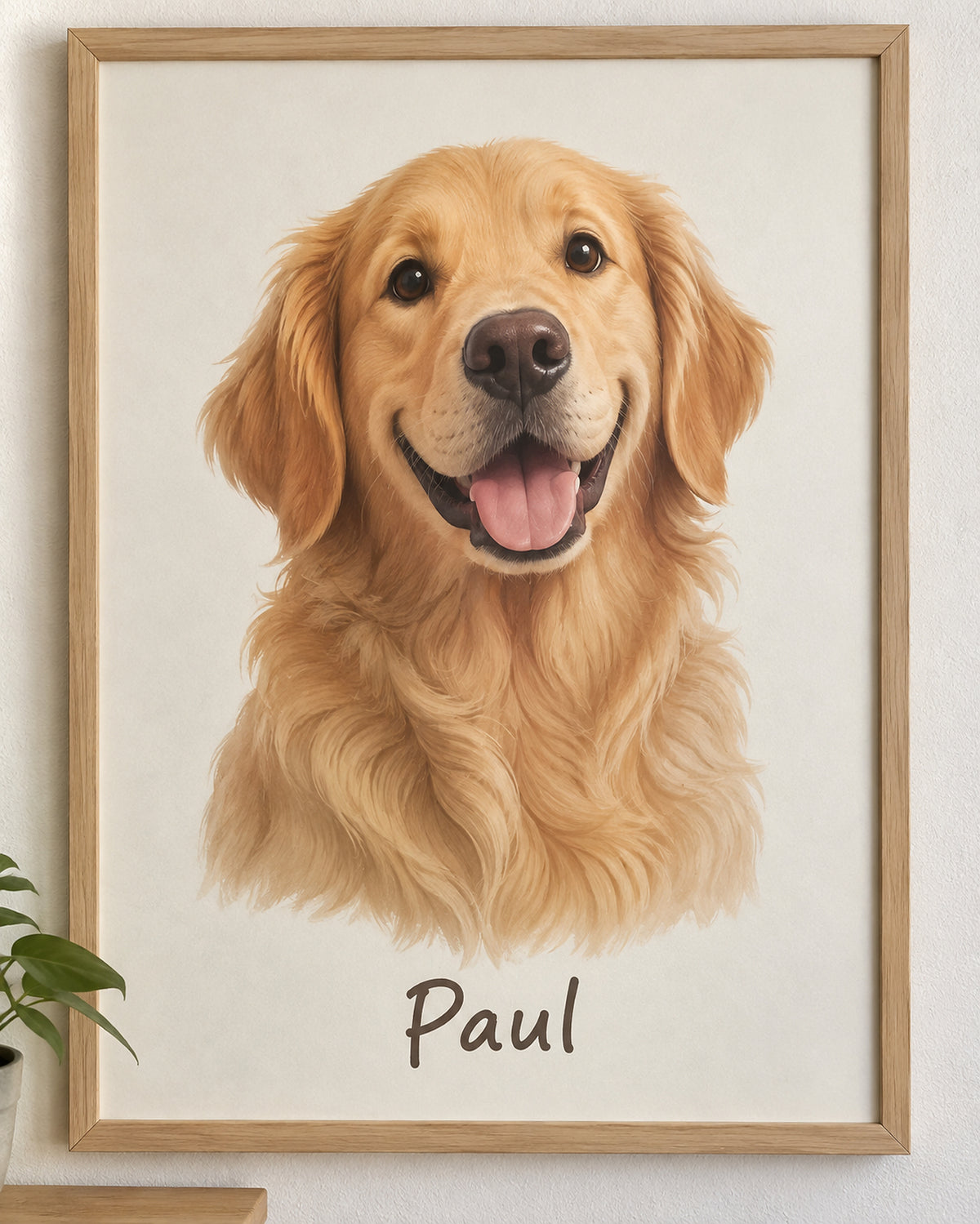 Hundeportrait im Holzrahmen: Golden Retriever mit dem Namen Paul