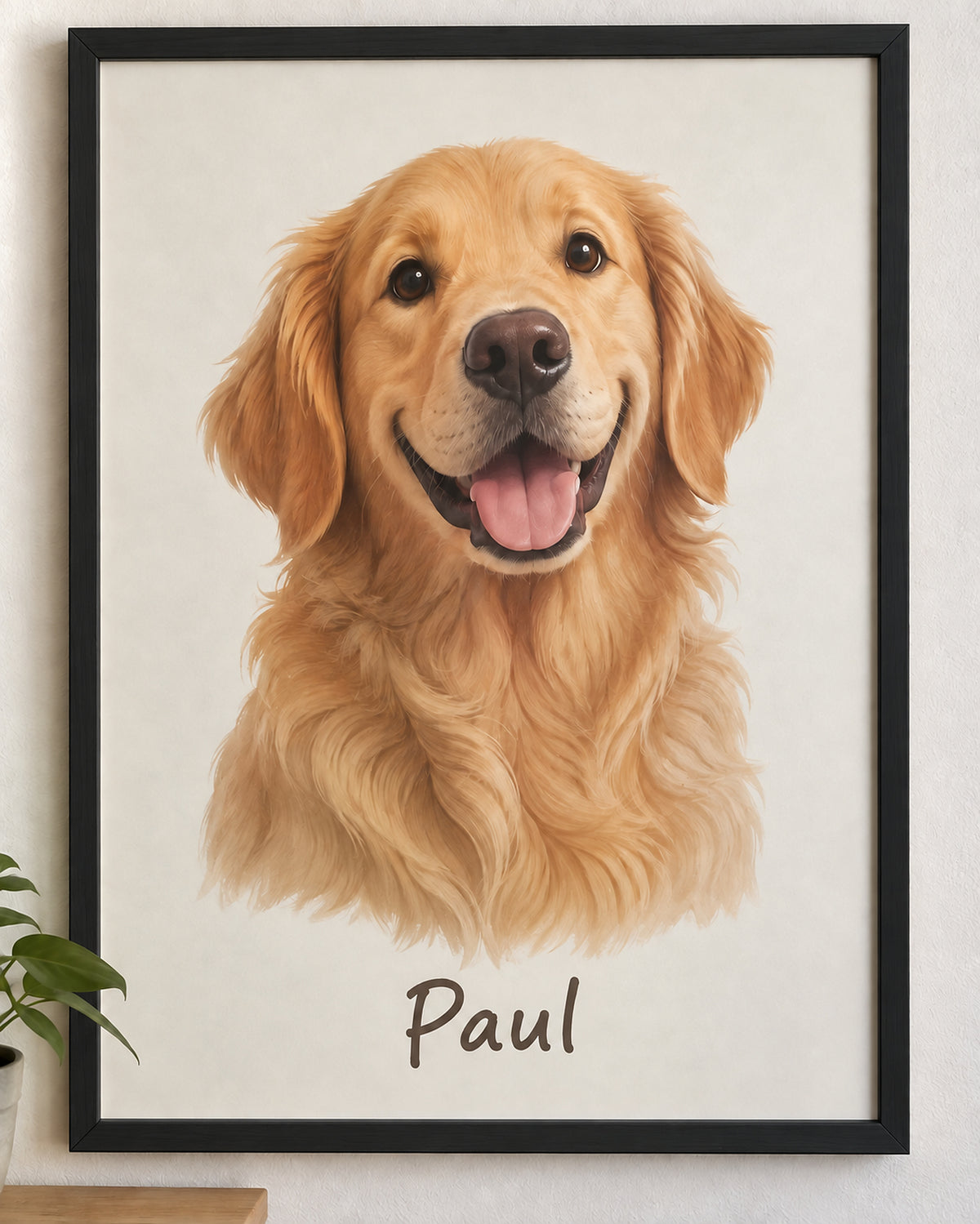Hundeportrait im Holzrahmen mit Rahmen in Schwarz
